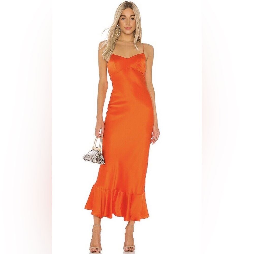 Saloni Mimi B Slip Dress Silk Orange Size US 6